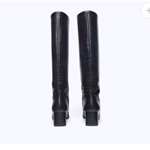 Freda Salvador PHOENIX CROC COMBO TALL BOOT Size 10 Pull On Low Heeled Black - Picture 3 of 6